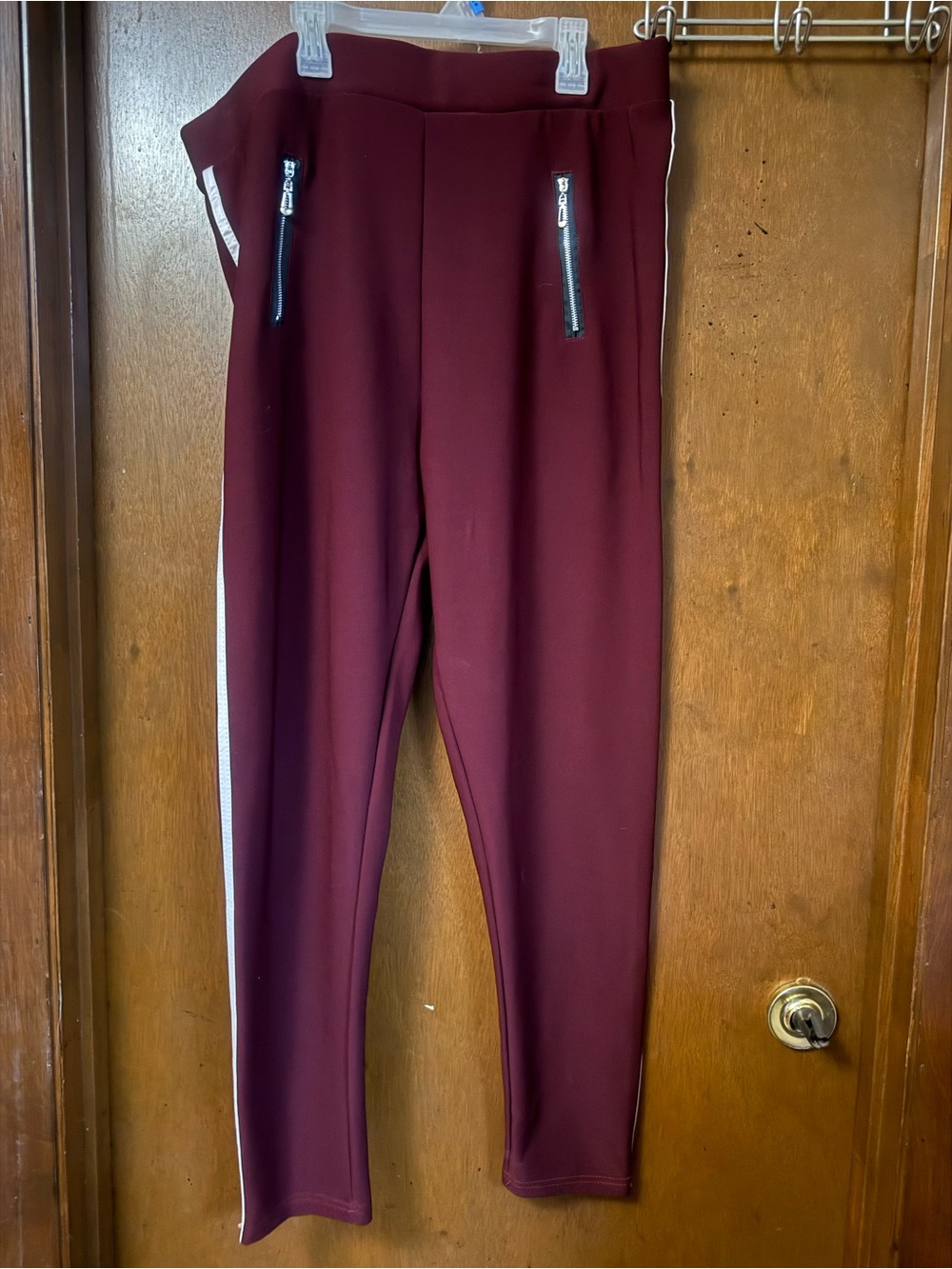 Rouge! Maroon Track Joggers with White Side Stripe
